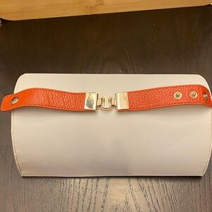 Orange Faux Leather Bracelet with Gold Accents